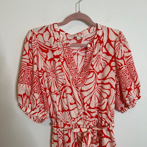 Fig + Flower Anthropologie Tiered Midi‎ Dress Size XL Orange White Batik Print - Picture 4 of 10